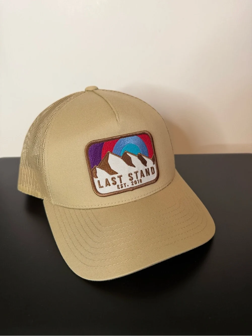 Last Stand Mountain Range Patch Snapback Baseball Cap Tan